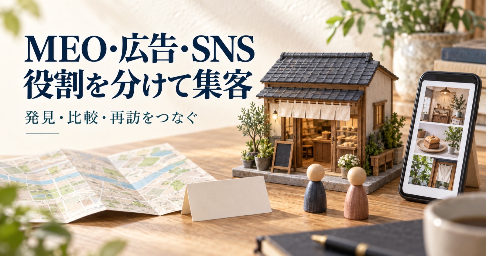 MEO・広告・SNS・紹介の役割分担|店舗集客の主軸と補助を決める